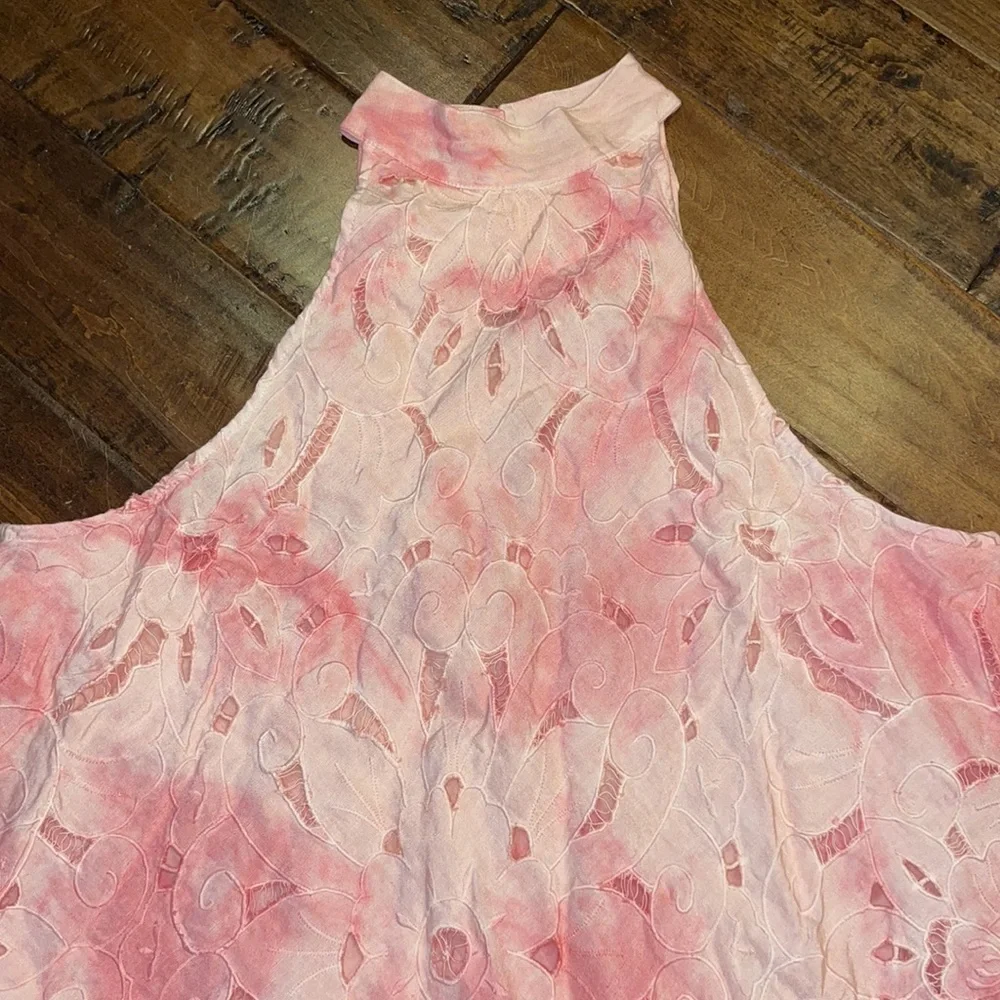 Free People Ombre Pink Floral Halter Dress Keyhole Back - Picture 3 of 6